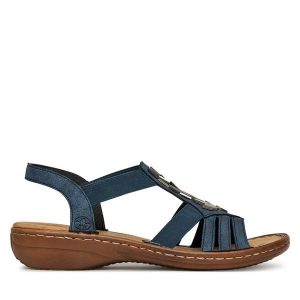 Sandały Rieker. Niebieskie sandały Rieker, bez wzorów, bez obcasa, na płaskiej podeszwie, bez zapięcia. Za 299,99 zł.