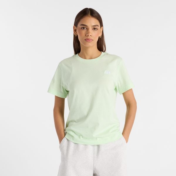 Koszulka damska New Balance WT41509MEW – miętowa. Zielone bluzki New Balance, l, bez wzorów, z bawełny, eleganckie, bez kołnierzyka, bez ramiączek. Za 79,99 zł.