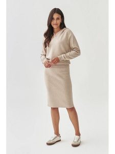 TATUUM Spódnica dzianinowa w kolorze beżowym rozmiar: L. Brązowe spódnice Tatuum, l, bez wzorów, z dzianiny, midi. Za 100,52 zł.