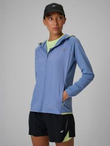 4F Bluza do biegania regular z kapturem damska - niebieska L. Niebieskie bluzy 4f, l, bez wzorów, z kapturem. Za 249,99 zł.