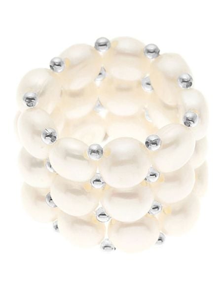 Pearl Addict Pierścionek w kolorze kremowym z perłami rozmiar: onesize. Brązowe pierścionki Pearl Addict, z perłą. Za 130,99 zł.