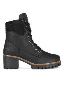 Rieker Trzewiki Y8610-00 Czarny. Czarne botki Rieker, bez wzorów, z materiału, bez obcasa, na słupku, bez zapięcia. Za 335,00 zł.