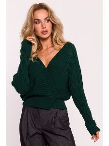 Made of emotion Sweter w kolorze ciemnozielonym rozmiar: onesize. Zielone swetry oversize Made Of Emotion, bez wzorów, prążkowane, bez ramiączek. Za 144,92 zł.