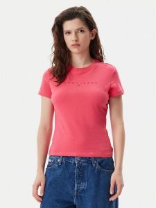 Tommy Jeans T-Shirt Tonal Linear DW0DW20315 Różowy Slim Fit. Czerwone t-shirty Tommy Jeans, xs, bez wzorów, z bawełny, bez kołnierzyka, bez ramiączek. Za 89,99 zł.