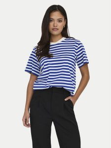 ONLY T-Shirt Livina 15272227 Niebieski Regular Fit. Niebieskie t-shirty ONLY, s, bez wzorów, z bawełny, bez kołnierzyka, bez ramiączek. Za 49,99 zł.