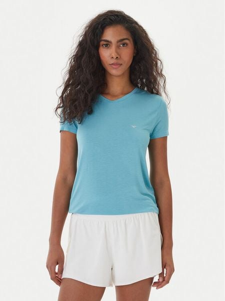 Emporio Armani T-Shirt EW000409 AF19024 U9163 Turkusowy Regular Fit. Niebieskie t-shirty Emporio Armani, m, bez wzorów, z bawełny, bez kołnierzyka, bez ramiączek. Za 259,99 zł.