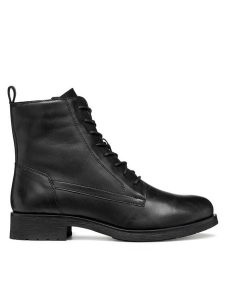 Geox Botki D Rawelle D566RA 000TU C9999 Czarny. Czarne botki Geox, bez wzorów, ze skóry, bez obcasa, na płaskiej podeszwie, bez zapięcia. Za 399,99 zł.