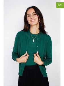 C& Jo 2-częściowy zestaw w kolorze zielonym rozmiar: 38. Zielone kardigany C& Jo, bez wzorów, z kaszmiru, bez ramiączek. Za 228,38 zł.