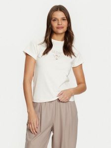 Guess T-Shirt V4YI21 KCDH1 Écru Slim Fit. T-shirty Guess, m, z aplikacjami, z bawełny, bez kołnierzyka, bez ramiączek. Za 119,99 zł.