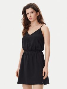 Tommy Jeans Sukienka letnia Essential DW0DW20613 Czarny Regular Fit. Czarne kombinezony Tommy Jeans, na lato, l, bez wzorów, z jeansu, bez kołnierzyka, bez ramiączek. Za 219,99 zł.