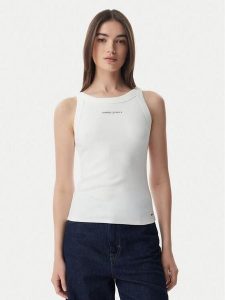 Tommy Jeans Top Ess Logo DW0DW22806 Kremowy Slim Fit. Białe topy Tommy Jeans, xl, bez wzorów, z bawełny, bez kołnierzyka, bez ramiączek. Za 149,99 zł.