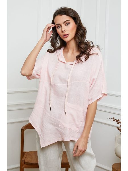 Joséfine Lniana bluzka w kolorze jasnoróżowym rozmiar: XL. Różowe bluzki Joséfine, xl, bez wzorów, ze lnu, bez kołnierzyka, bez ramiączek. Za 156,98 zł.