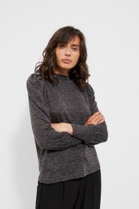 Melanżowa bluza z bufkami grafitowa. Szare bluzy MOODO, xs, bez wzorów, z elastanu, bez kaptura. W wyprzedaży za 15,99 zł.