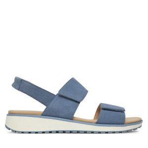 Sandały Caprice. Niebieskie sandały Caprice, bez wzorów, bez obcasa, na koturnie, bez zapięcia. Za 259,99 zł.