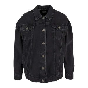 Damska Kurtka Oversize Z Denimu Z Lat 90tych. Czarne kurtki Urban Classics, xl, bez wzorów, z denimu, bez kaptura. Za 256,99 zł.