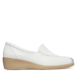 Półbuty Caprice. Białe czółenka Caprice, bez wzorów, bez obcasa, na koturnie, bez zapięcia. Za 339,99 zł.