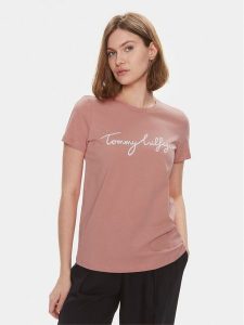 Tommy Hilfiger T-Shirt Signature WW0WW41674 Różowy Regular Fit. Czerwone t-shirty TOMMY HILFIGER, xxs, bez wzorów, z bawełny, bez kołnierzyka, bez ramiączek. Za 119,99 zł.