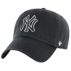 Czapka z daszkiem dla dorosłych New York Yankees MLB Clean Up Cap. Czarne czapki 47 Brand, bez wzorów, z bawełny. Za 99,99 zł.