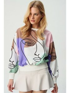 Trend Alacati Bluza w kolorze kremowo-fioletowo-karmelowym rozmiar: S. Brązowe bluzy Trend Alacati, s, bez wzorów, bez kaptura. Za 61,46 zł.