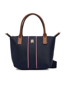 Tommy Hilfiger Torebka Popette Mini Tote Corp AW0AW17707 Granatowy. Niebieskie torebki klasyczne TOMMY HILFIGER, bez wzorów, z materiału, bez dodatków. Za 409,99 zł.
