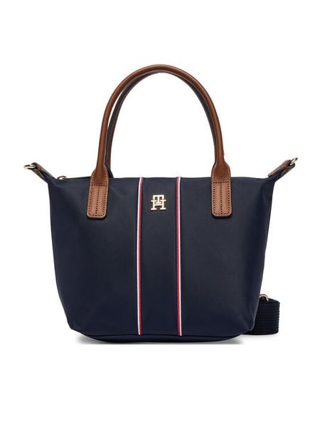 Tommy Hilfiger Torebka Popette Mini Tote Corp AW0AW17707 Granatowy. Niebieskie torebki klasyczne TOMMY HILFIGER, bez wzorów, z materiału, bez dodatków. Za 409,99 zł.