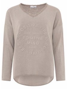 Zwillingsherz Bluza "Positive Mind" w kolorze szarobrązowym rozmiar: S/M. Brązowe bluzy Zwillingsherz, m, bez wzorów, bez kaptura. Za 142,45 zł.