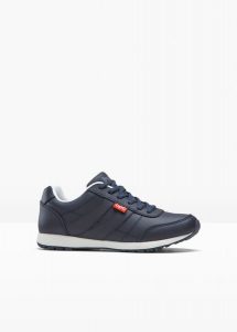 Sneakersy skórzane. Niebieskie buty sportowe bonprix, bez wzorów, ze skóry, bez zapięcia. Za 149,99 zł.