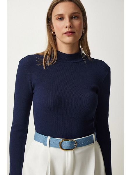 Happiness Istanbul Koszulka w kolorze granatowym rozmiar: S/M. Niebieskie bluzki Happiness Istanbul, m, bez wzorów, prążkowane, bez kołnierzyka, bez ramiączek. Za 30,49 zł.