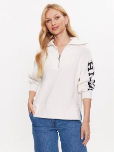 Tommy Hilfiger Sweter WW0WW39013 Écru Relaxed Fit. Swetry klasyczne TOMMY HILFIGER, l, z bawełny, bez kołnierzyka. Za 519,99 zł.