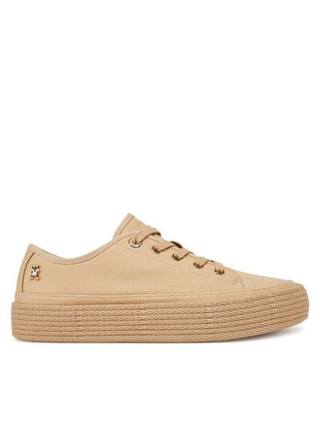 Tommy Hilfiger Espadryle Vulc Espadrille Sneaker FW0FW08404 Beżowy. Brązowe espadryle TOMMY HILFIGER, bez wzorów, z materiału, bez obcasa. Za 239,99 zł.