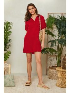 Lin Passion Lniana sukienka w kolorze czerwonym rozmiar: 40/42. Czerwone sukienki Lin Passion, na co dzień, bez wzorów, ze lnu, klasyczne, bez kołnierzyka, bez ramiączek, mini, proste. Za 118,84 zł.