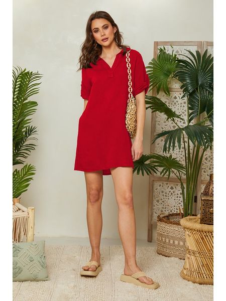 Lin Passion Lniana sukienka w kolorze czerwonym rozmiar: 40/42. Czerwone sukienki Lin Passion, na co dzień, bez wzorów, ze lnu, klasyczne, bez kołnierzyka, bez ramiączek, mini, proste. Za 152,62 zł.