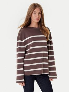 Tommy Hilfiger Bluzka Gold Button WW0WW45760 Brązowy Relaxed Fit. Brązowe bluzki TOMMY HILFIGER, xxl, bez wzorów, z bawełny, bez kołnierzyka, bez ramiączek. Za 209,99 zł.