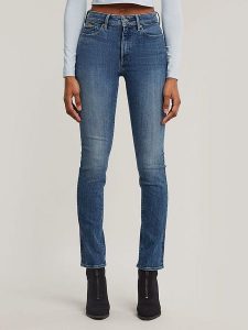 G-Star Dżinsy - Skinny fit - w kolorze niebieskim rozmiar: W24. Niebieskie jeansy G-Star, z aplikacjami, ze skóry, z podwyższonym stanem. Za 217,99 zł.