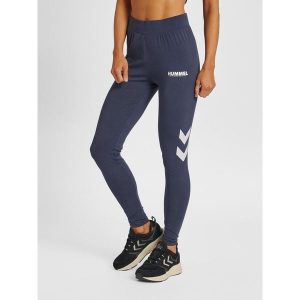 Damskie wysokie legginsy Hummel Legacy. Niebieskie legginsy Hummel, bez wzorów, z bawełny, z podwyższonym stanem. Za 106,15 zł.