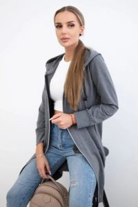 Bluza sukienkowa z kapturem grafit melanż. Bluzy KESI, l, bez wzorów, z bawełny, z kapturem. Za 234,40 zł.