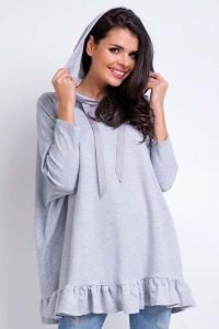 Szara Oversizowa Bluza z Kapturem Wykończona Falbanką. Szare bluzy Lou-Lou, l, bez wzorów, z bawełny, z kapturem. Za 129,90 zł.