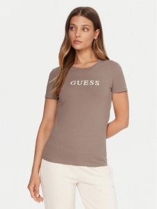 Guess T-Shirt O5RI01 KBBU1 Beżowy Regular Fit. Brązowe t-shirty Guess, xl, z aplikacjami, z bawełny, bez kołnierzyka, bez ramiączek. Za 119,99 zł.