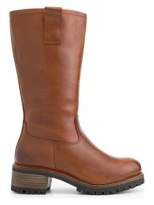 Mysa Skórzane kozaki "Heather" w kolorze jasnobrązowym rozmiar: 40. Brązowe kozaki Mysa, na zimę, bez wzorów, z materiału, bez obcasa, bez zapięcia. Za 341,45 zł.