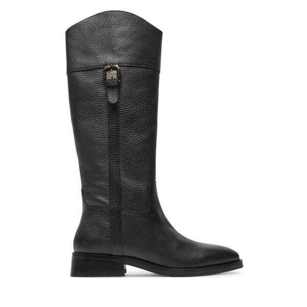 Kozaki Geox. Czarne kozaki Geox, bez wzorów, bez obcasa, na płaskiej podeszwie, bez zapięcia. Za 599,99 zł.