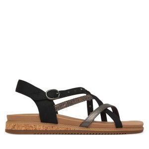 Sandały Skechers. Czarne sandały Skechers, bez wzorów, bez obcasa, na płaskiej podeszwie, bez zapięcia. Za 229,99 zł.