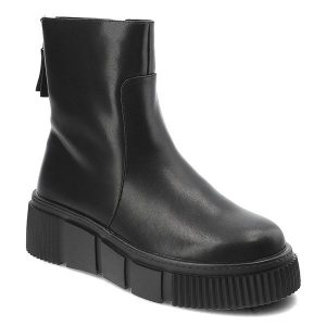 Czarne Botki Cambell Stylowe Obuwie Damskie Zapinane Na Suwak. Czarne botki Cambell, bez wzorów, ze skóry, bez obcasa, na platformie, bez zapięcia. Za 259,00 zł.