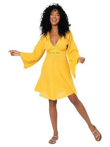 Aller Simplement Sukienka w kolorze żółtym rozmiar: 34-40. Żółte sukienki Aller Simplement, bez wzorów, z bawełny, bez kołnierzyka, bez ramiączek, mini, kopertowe. Za 86,99 zł.