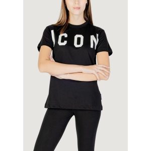 Koszulka crop top Kobieta ICON. Czarne bluzki ICON, bez wzorów, z bawełny, bez kołnierzyka, bez ramiączek. W wyprzedaży za 183,20 zł.