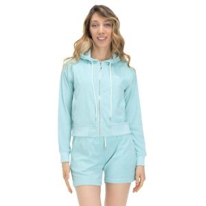 Damska bluza frotte Silence Work. Niebieskie bluzy LEONE 1947 APPAREL, l, bez wzorów, z tkaniny, bez kaptura. W wyprzedaży za 139,75 zł.