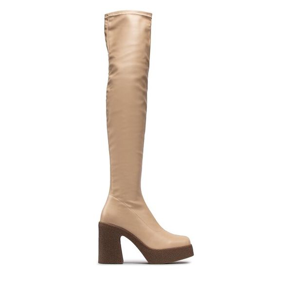 Kozaki DeeZee. Brązowe kozaki DeeZee, bez wzorów, bez obcasa, na słupku, bez zapięcia. Za 119,99 zł.