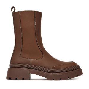 Botki DeeZee. Brązowe botki DeeZee, bez wzorów, bez obcasa, na płaskiej podeszwie, bez zapięcia. Za 179,99 zł.