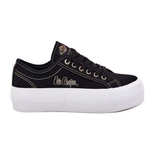 Trampki Damskie Materiałowe Na Platformie Lee Cooper LCW-25-31-3431L Czarne. Czarne trampki bez wzorów, z materiału, bez zapięcia. Za 187,53 zł.