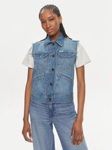 Wrangler Kamizelka 112350356 Niebieski Slim Fit. Niebieskie kamizelki Wrangler, s, bez wzorów, z bawełny, bez kołnierzyka, bez ramiączek, bez kaptura. Za 239,99 zł.