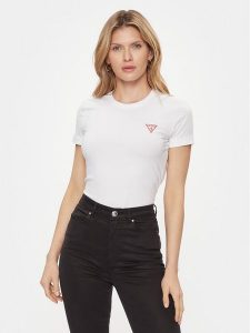 Guess T-Shirt W2YI44 J1314 Biały Slim Fit. Białe t-shirty Guess, l, z aplikacjami, z bawełny, bez kołnierzyka, bez ramiączek. Za 149,99 zł.